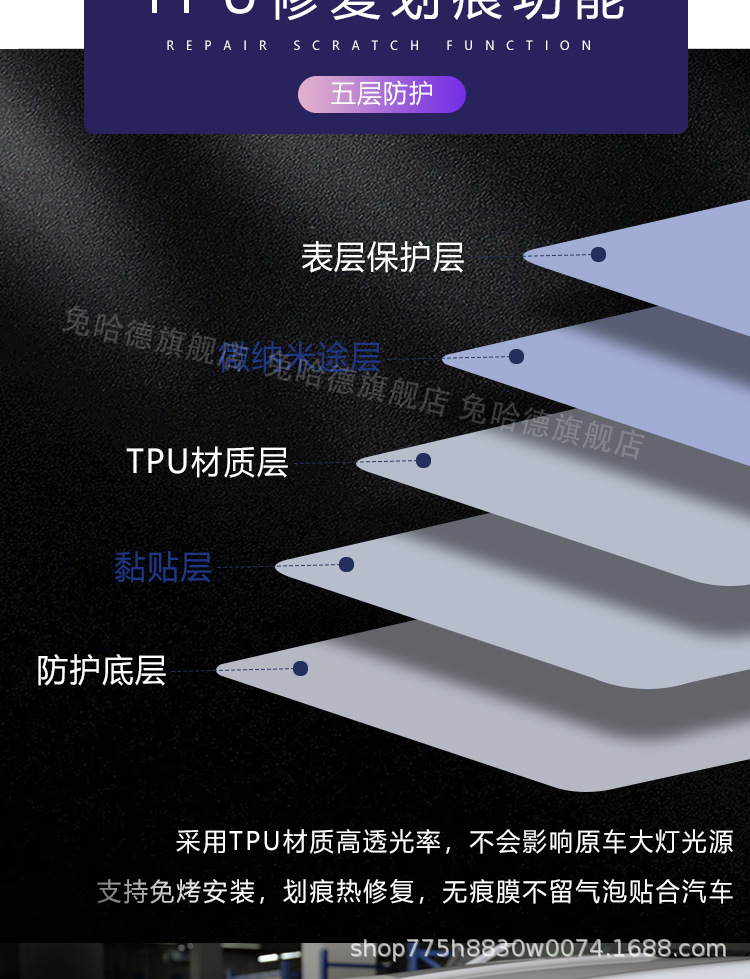 Applicable to Ford Mustang Mondeo Explorer Sharp Blackened Transparent TPU Headlight Film