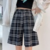 summer Easy black and white Plaid shorts student Straight Broad leg Show thin leisure time Pants Hong Kong flavor Hot pants