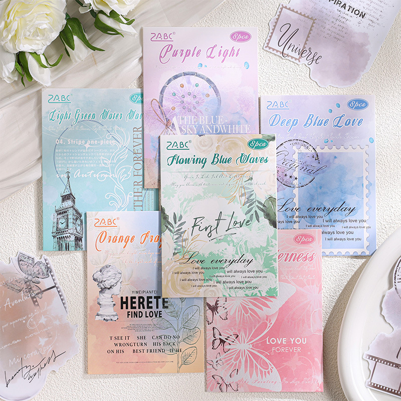 Tinta ligera humo superficie impermeable pet pegatinas diy diario pegatinas transfronterizas frescas y elegantes pegatinas decorativas