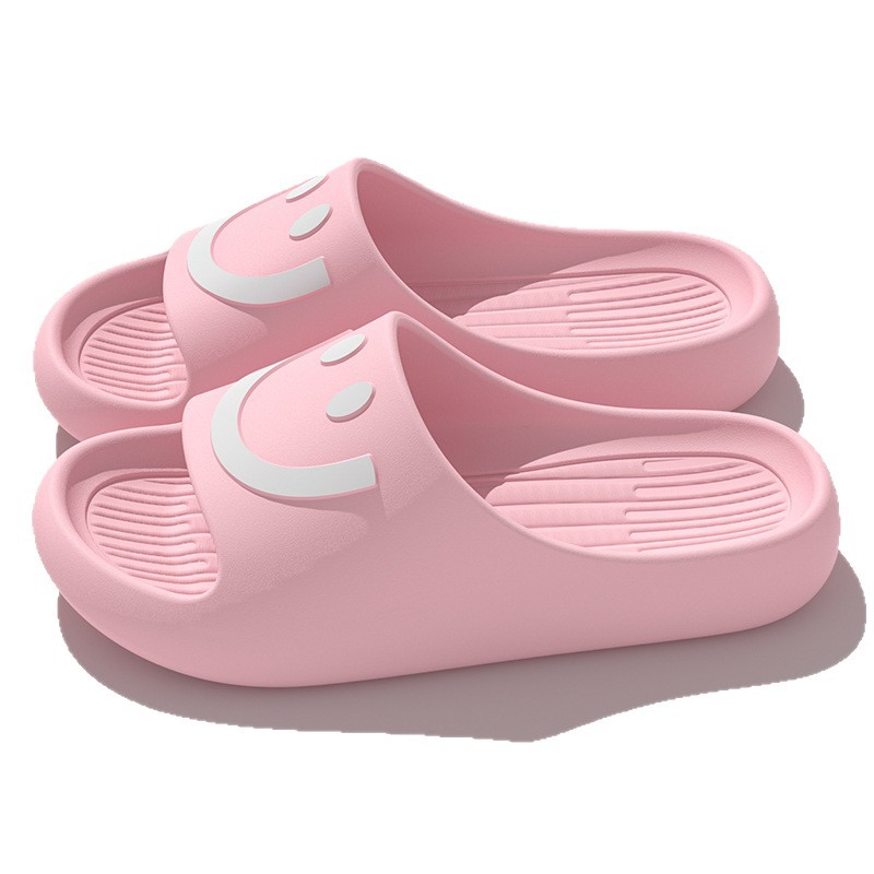 Zapatillas de cara sonriente para mujeres de verano pareja indoor y outdoor para usar en el hogar baño con base suave de dibujos animados cuatro estaciones zapatillas frías para hombres