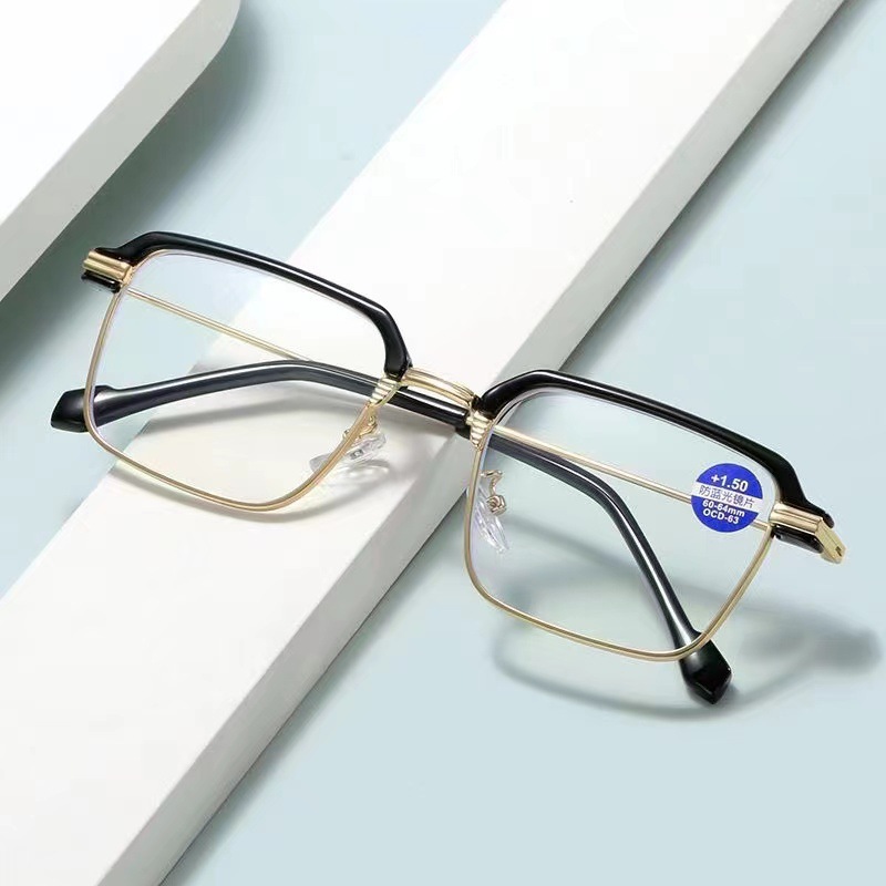 Hombre y mujer de alta definición anti-luz azul medio marco de moda de mediana edad ultra ligero y cómodo marco de gafas viejas de alta calidad