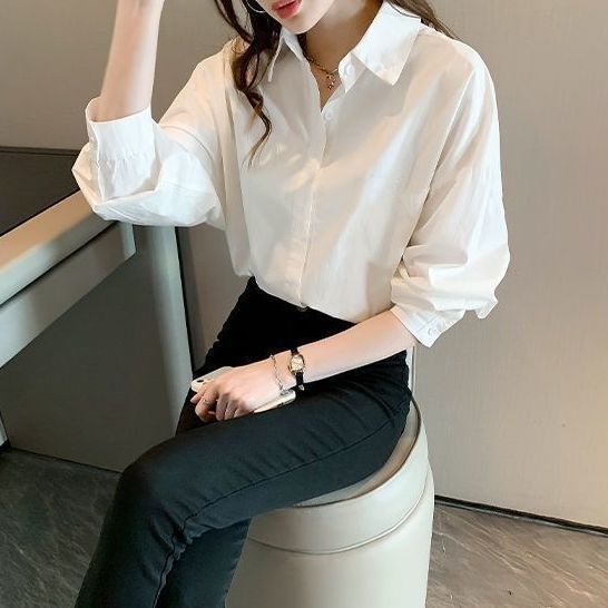 2025新款秋装白衬衫别致女上衣设计感长袖小众外套高级感蓝色衬衣|undefined