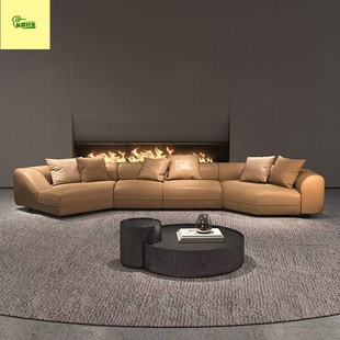 Office Minimalist Small Apartment Living Room Modern Combination Full Set of Light Luxury Straight Sofa Italian Curved Light Luxury Sofa