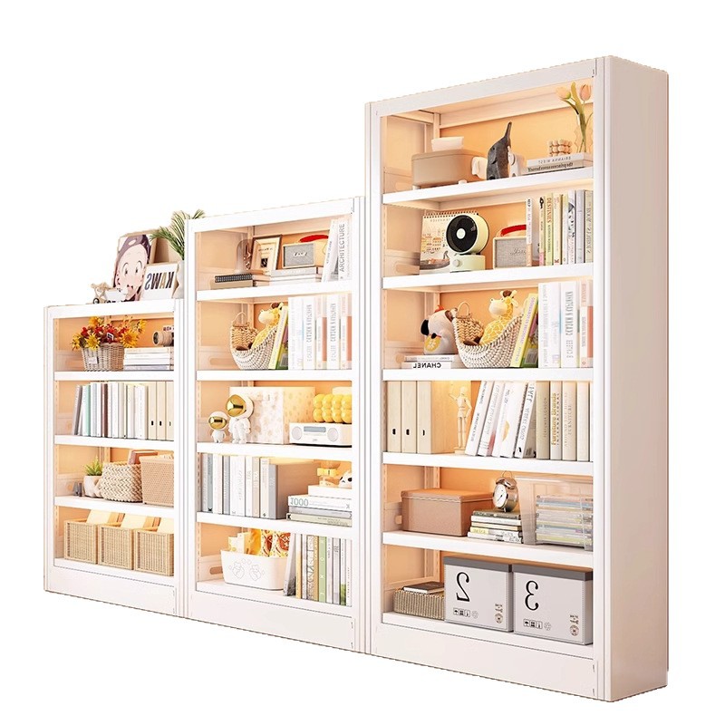 Estantería de biblioteca, armario de almacenamiento, estante de piso integrado, estante de almacenamiento para libros ilustrados para niños, armario de libros de acero para el hogar