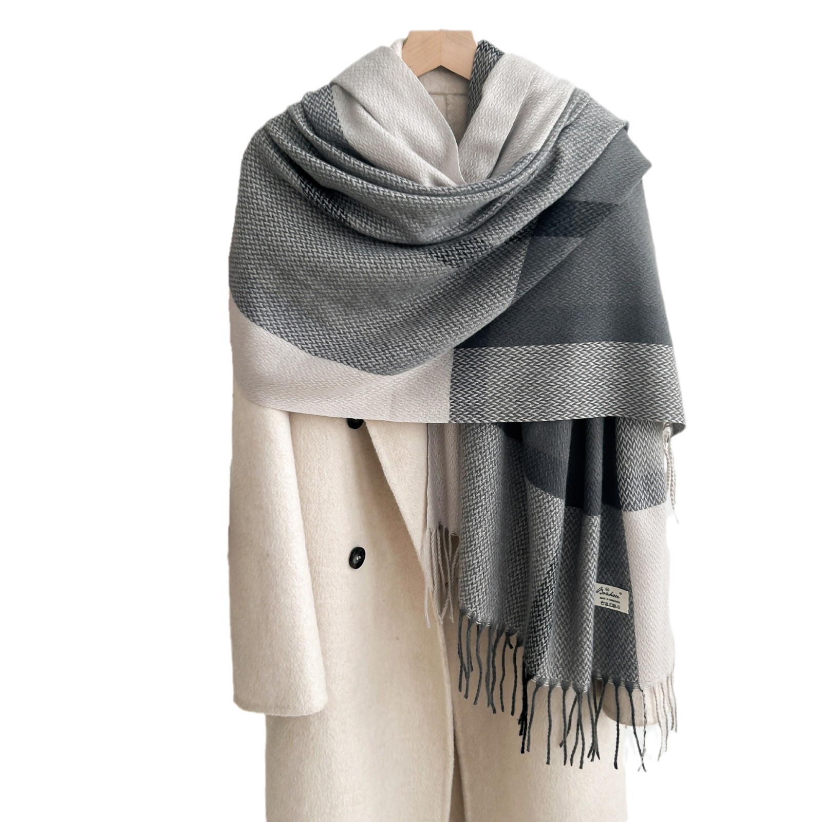 Transfronterizos otoño invierno calentamiento bufandas de bolsillo en estilo universitario de imitación de cachemira de color buñuelo largo medio de moda
