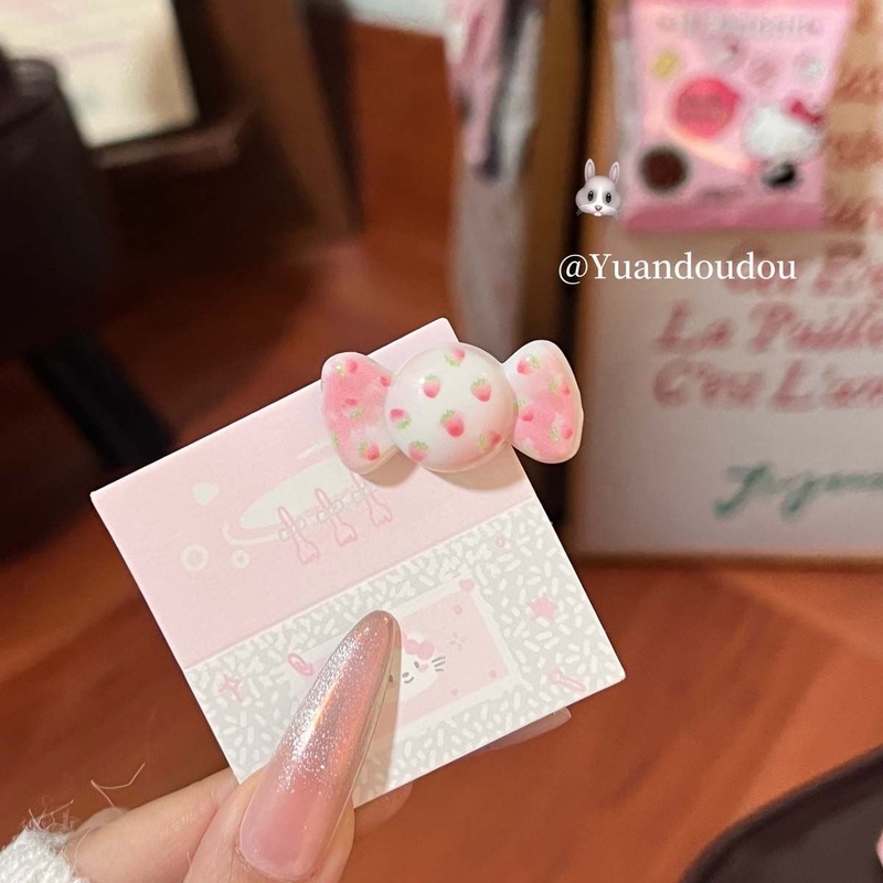 甜妹糖果发夹~可爱少女心格纹蝴蝶结鸭嘴夹碎发刘海夹边夹发饰品|undefined