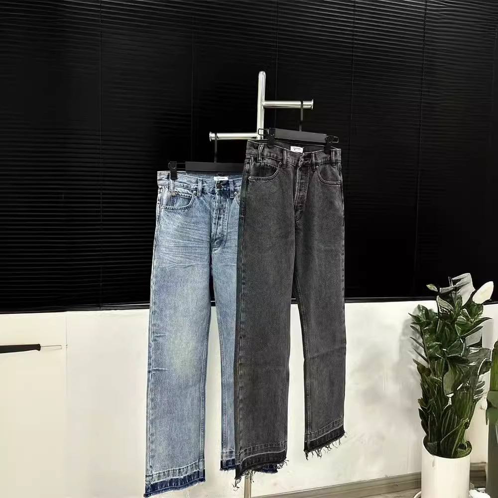 RDT Men's Clothing| American Style Cleanfit Blue Tassel 507 Fit Jeans Vintage Washed Distressed Long Pants_mkmklike.com