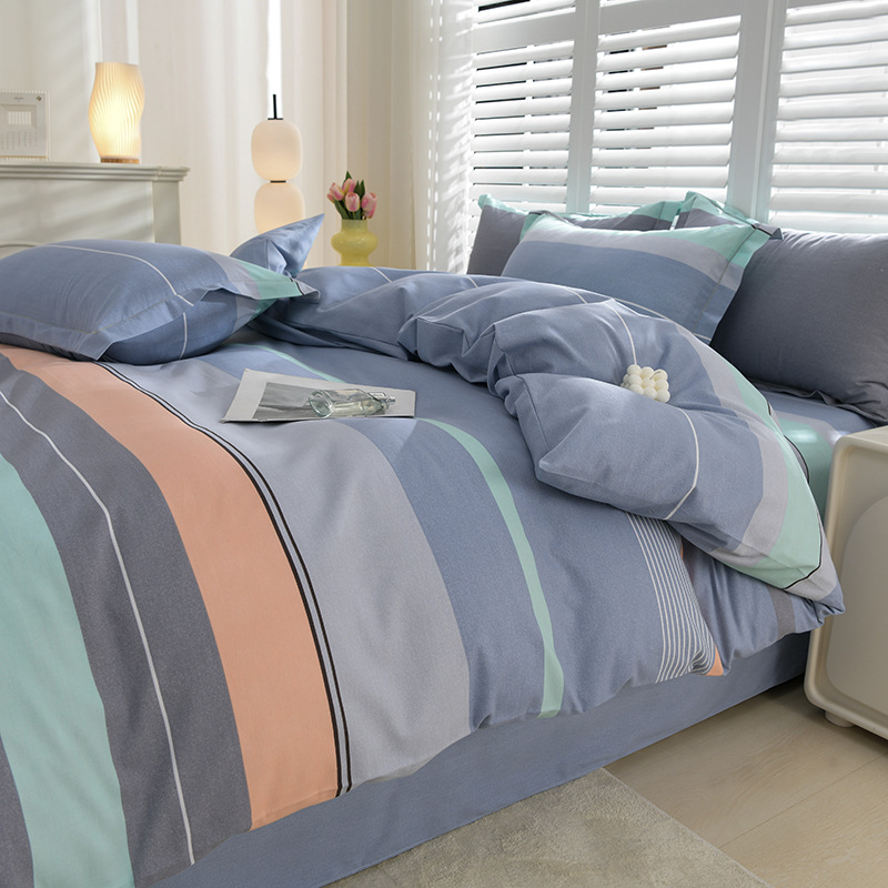 Ropa de cama de algodón agradable para la piel, funda de edredón, ropa de cama de alta gama, juego de cuatro piezas de lijado de algodón 100 engrosado universal de cuatro estaciones