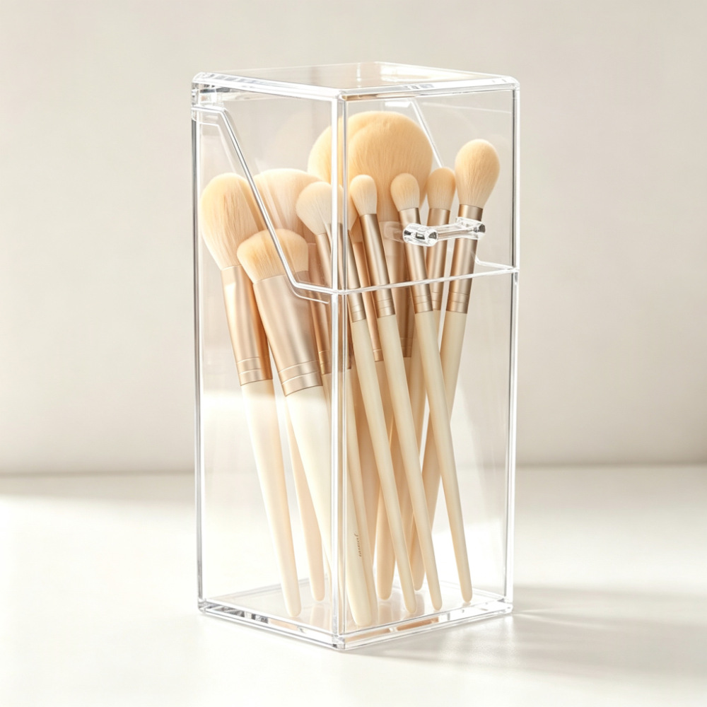 Staubdichte Acryl-Aufbewahrungsregal tragbarer Desktop-Lippenstift-Pinsel transparente Box mit Deckel Stiftständer Makeup-Pinsel-Aufbewahrungsbehälter