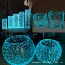 厂家直销夜光直筒圆球方缸玻璃花瓶居家插花荧光氛围感桌面摆件