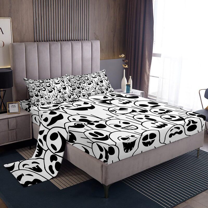 Halloween cartoon ghost pattern bed hat four-piece bedding suit bedroom dormitory bedding decoration