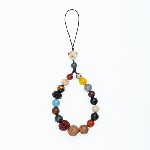 Original eighteen seed multi-treasure mobile phone chain pendant bodhi cat claw lanyard short key chain women's toy pendant Buddhist beads