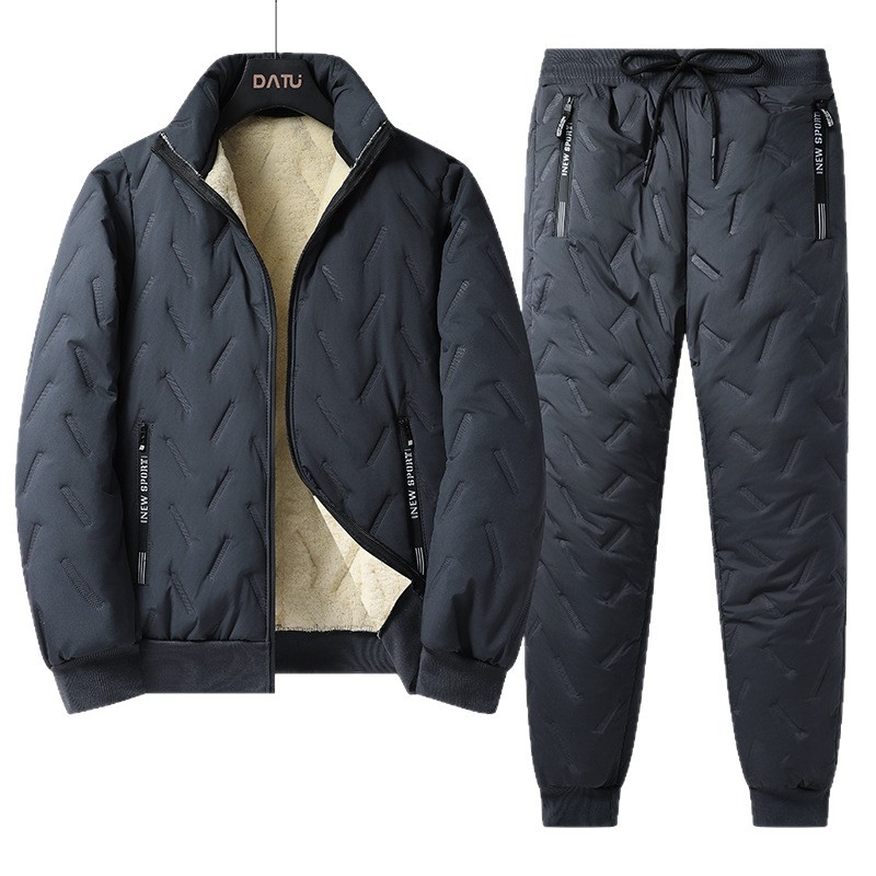 Transfronterizo otoño invierno cordero algodón ropa deportiva de mediana edad para hombres más vello grueso ocio cálido papá ropa de algodón