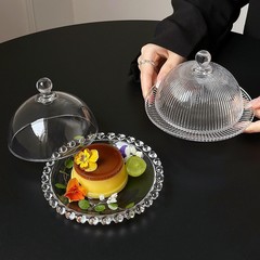 日本インミニストライプデザートプレートセットケーキディスプレイボックス蓋付きガラスカバースナックスナックティートレイ