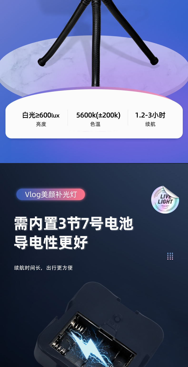 LED便携口袋补光灯 户外摄影打光直播灯桌面三脚架迷你方形口袋灯