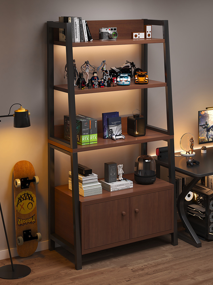 置物架落地收纳架多层书架电竞房电脑桌旁储物柜铁艺梯形展示架子