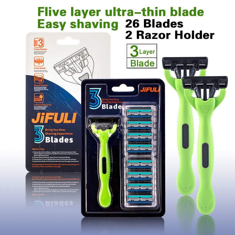 JiFuli Shaving Knife Three-layer Manual Razor Men's Beard Knife Head Blade Hold Green suit Foreign Trade Goods