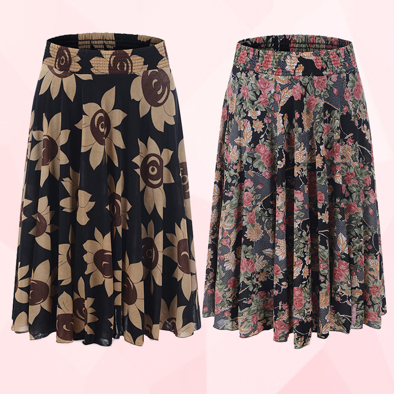 A generation of hair summer skirt women's middle-aged and elderly ice silk skirt square dance big swing summer skirt A generation of hair summer skirt women's middle-aged and elderly ice silk skirt square dance big swing summer skirt