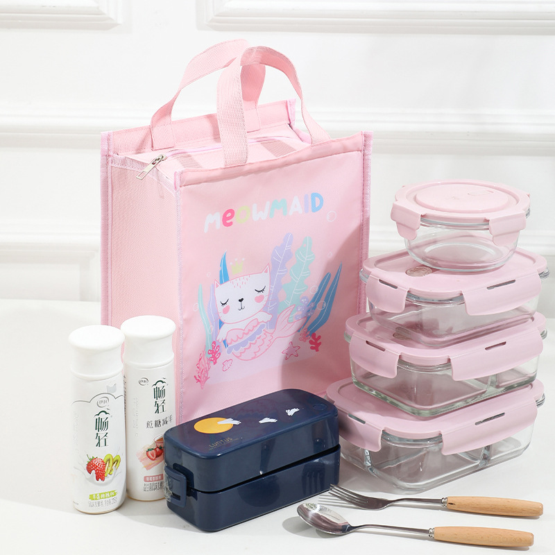 Lunchbox with insulated bag for carrying office meals, wholesale cartoon-style waterproof aluminum foil lunch bag