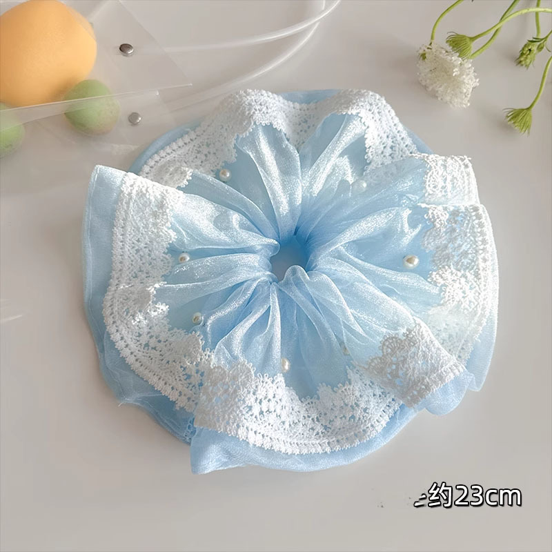 Primavera y verano, esbeltas nubes de color crema francesa de alta calidad, lazo para el cabello grande, cola de caballo, lazo de intestino grueso, tocado, flor para la cabeza