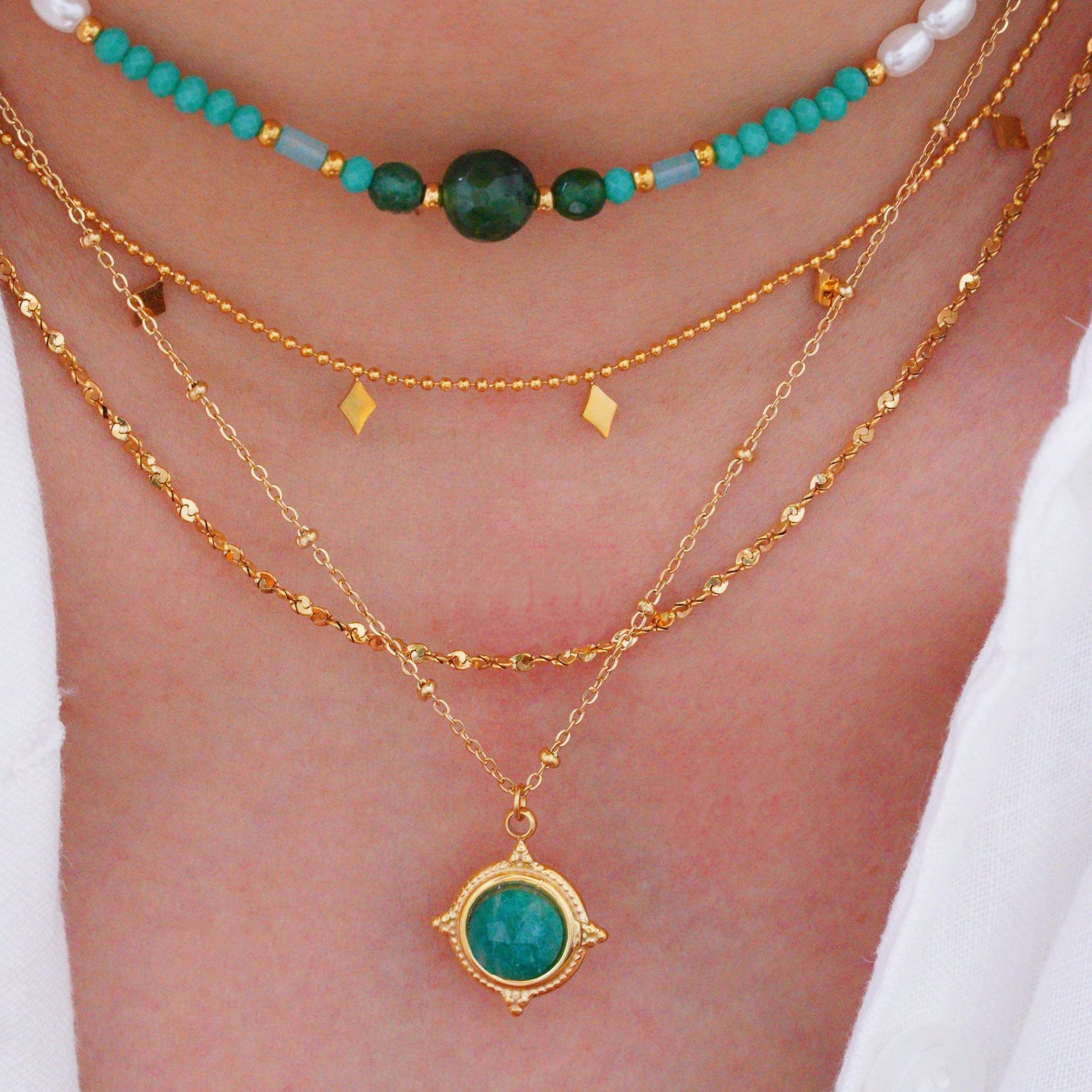 Géométrique Style Simple Style Classique La Pierre Naturelle Acier Au Titane Collier De Gros display picture 1