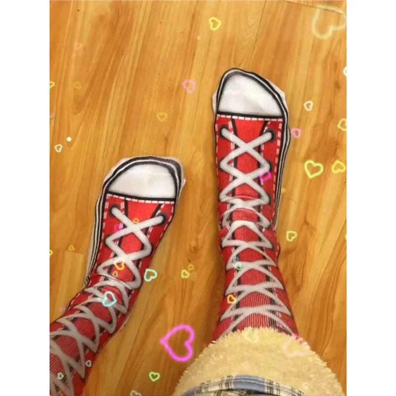 TikTok, хлопковый полу-сезон носки, тапочки, до середины голени, 3D