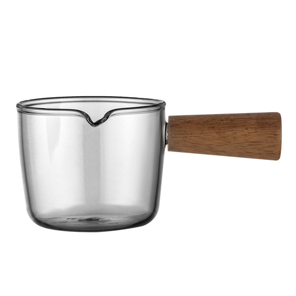Transparent glass with scale small milk cup side wooden handle mini…