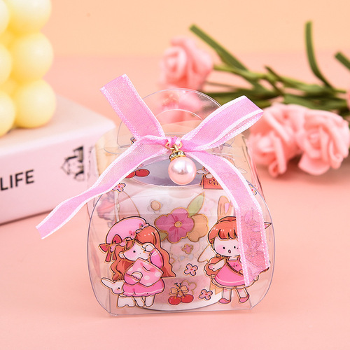 Cartoon transparent handbag and paper tape set student decorative stickers PET gift box material stickers Children's Day gift