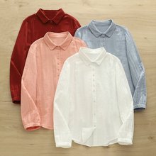 日系森女纯色双层纱女士小元领开开衫长袖衬衫批发