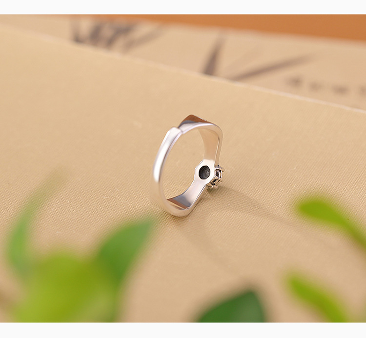 Nhẫn bạc S925 nữ đính đá ngọc bích xanh nước biển hạt tròn phong cách dân tộc — Một chiếc chi tiết 3