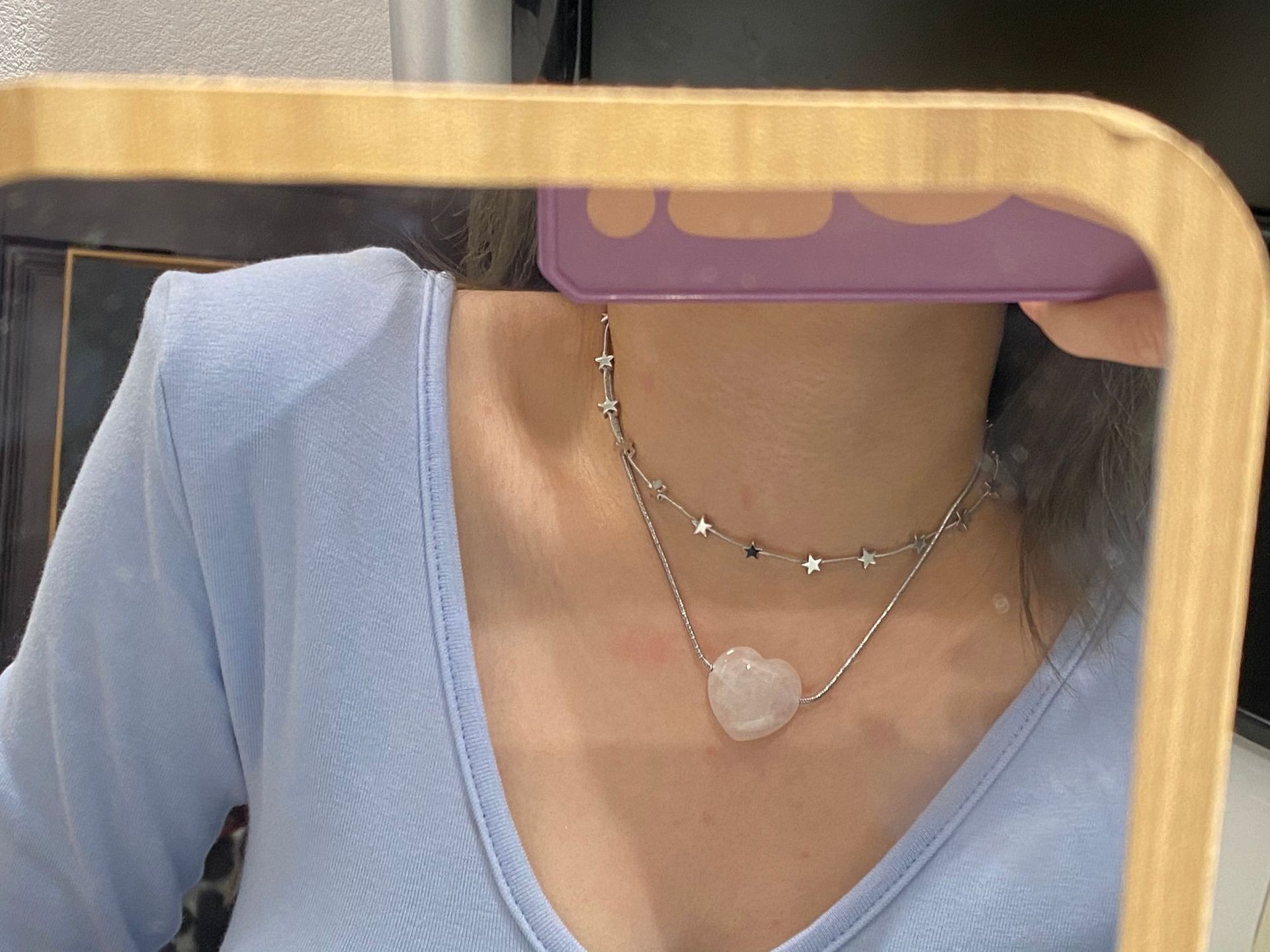 Fashion Star Heart Shape natural stone Metal Chain Pendant Necklace 1 Piece