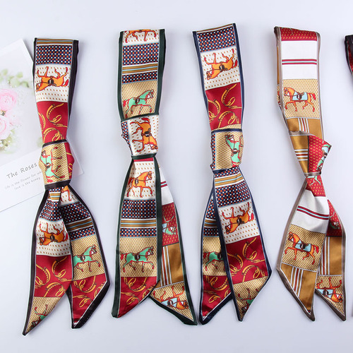 Wholesale of popular scarf, versatile tie bag, tie hair, letter retro long strip flowing ribbon, hand gift ribbon hair accessory hair band 