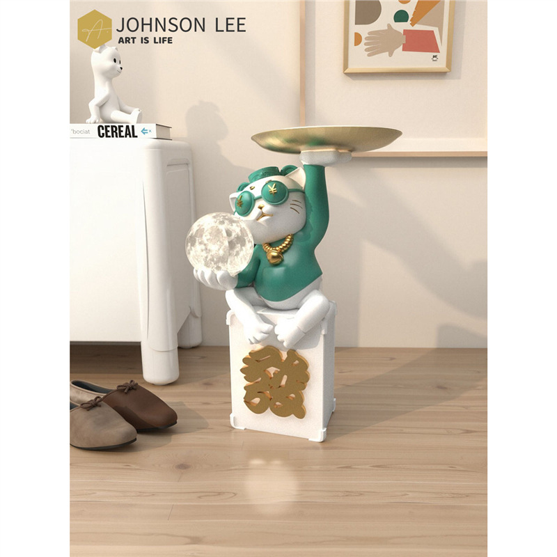Light Luxury Lucky Cat Decorative Storage Ornaments to Welcome Guests in the Living Room Next to the Sofa and Tv Cabinet Large Cat Floor-Standing Fortune Ornaments