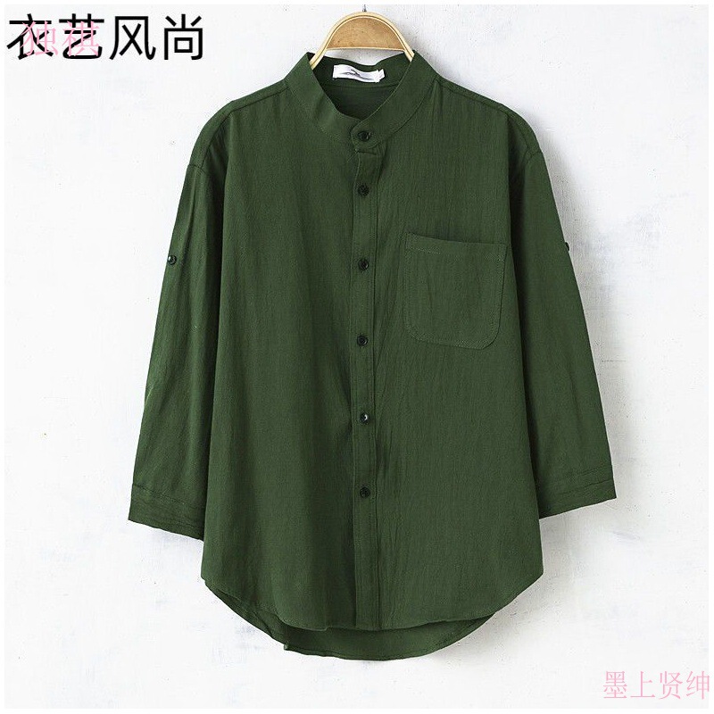Very Fairy Top Western Style Shirt Men's Summer Thin Cotton Linen 7-Quarter Sleeve Shirt Trendy Men's Matching Handsome