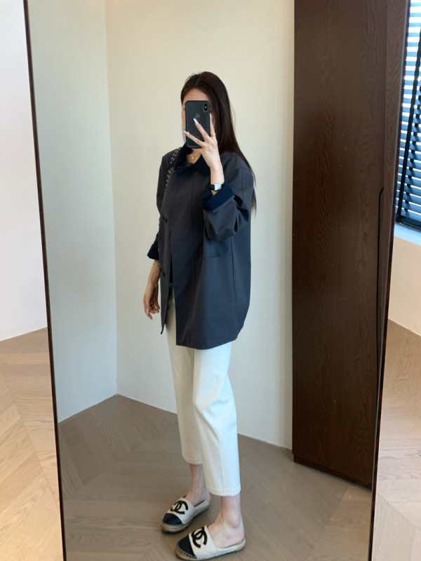 客供面料立裁挺括有筋骨撞色翻领落肩袖日系工装休闲风衣女秋新25|undefined
