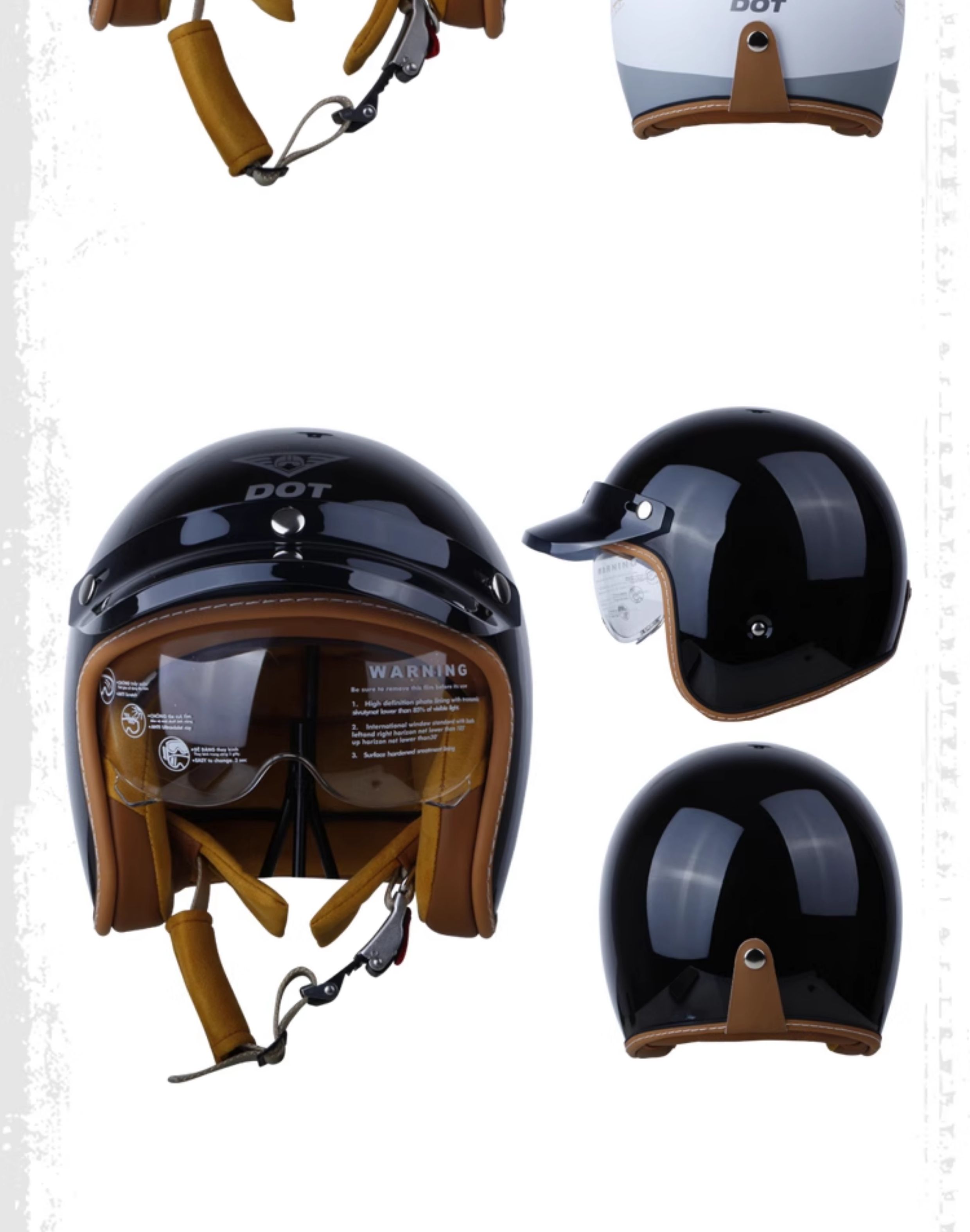 Retro Motorcycle Helmet 3/4 Open Face with Inner Visor