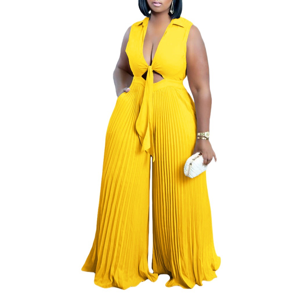 Amazon ropa de mujer europea y americana verano nueva moda con cuello en V sin mangas solapa estampada suelta pierna ancha transfronteriza mono