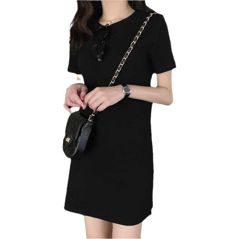 Venta al por mayor: Novedad de verano 2026 - Blusas ajustadas para estudiantes, camisetas casuales de manga corta, vestidos de longitud media estilo coreano de color liso. image 1