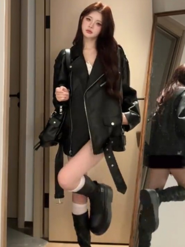 短款黑色PU皮衣外套女2025春秋新款酷飒风小个子高级感机车服气质|undefined
