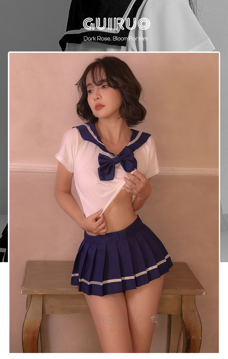Cute Japanese Student Roleplay Uniform Set with Sweet Short Miniskirt — detail image 4
