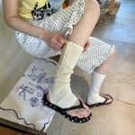 踩脚堆堆袜子女春夏薄款纽扣阔腿袜套配人字拖半掌中筒腿套时尚