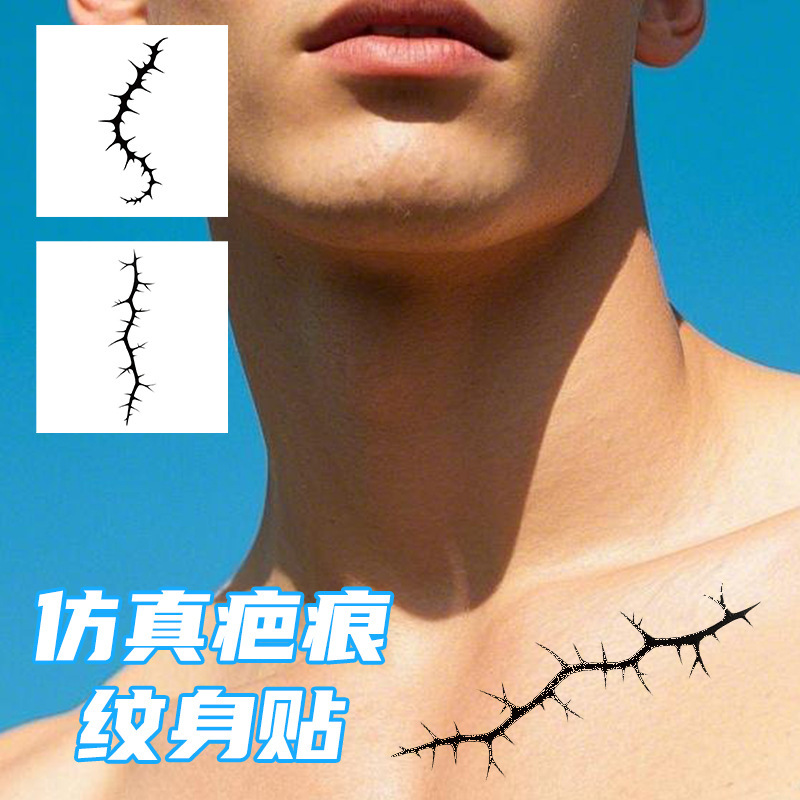 New simulation scar tattoo stickers European and American cross-border waterproof sweat face scar temporary tattoo stickers