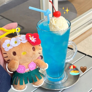 Cute Cherry Blossom Black Leather Cat Plush Pendant Cartoon Girl Heart Bag Pendant Couple Doll Keychain