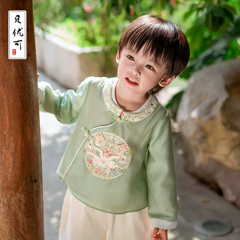 2024年秋款新品男童汉服古风中国风长袖刺绣儿童古装套装两件套