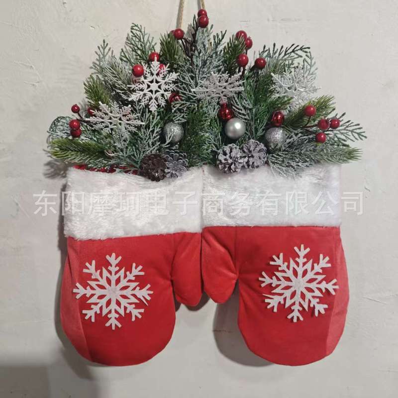 跨境新品Twinkling Christmas Mitten Wreath圣诞节发光手套花环|undefined