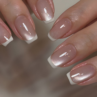 Starry Sky French Manicure Nails, Sexy Cat Eye Removable Nail Patches Wholesale, European and American Hot-Selling Wearable Nails