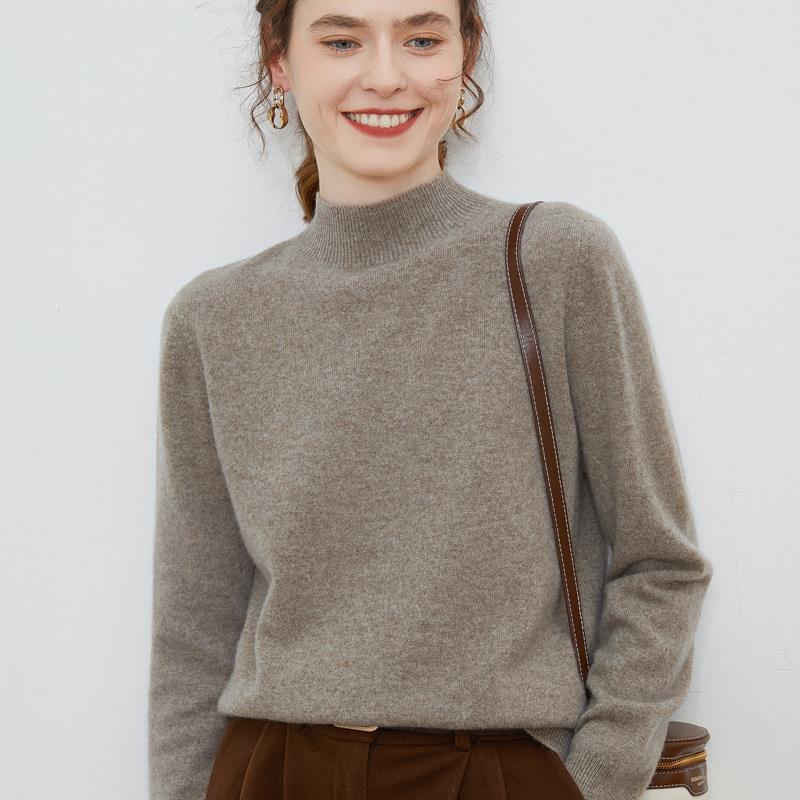 Women's Half-Turtleneck Autumn and Winter Solid Color Loose Pullover Korean Style Knitted Sweater Women's Half-Turtleneck Autumn and Winter Solid Color Loose Pullover Korean Style Knitted Sweater
