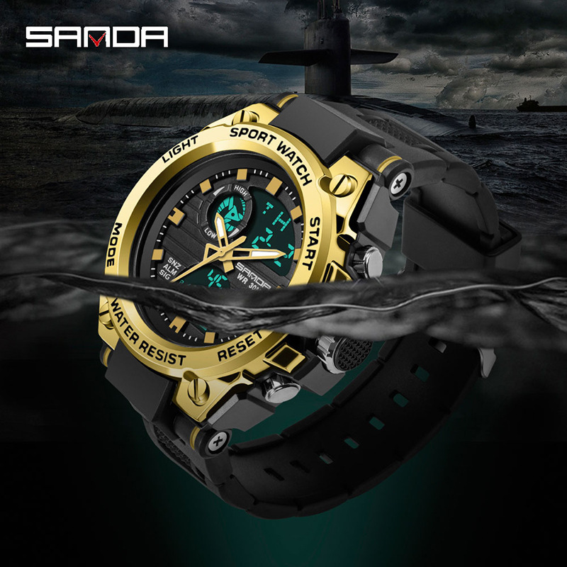 SANDA 739 reloj de hombre de moda versión inglesa estudiante tendencia de moda multifuncional digital impermeable reloj electrónico