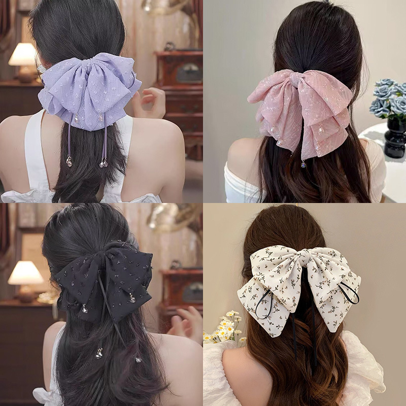 French-Style Light Luxury Temperament Bow Hairpin 2025 Cute Back-Of-Head Clip Crystal Pendant Half-Tie Claw Hair Accessory