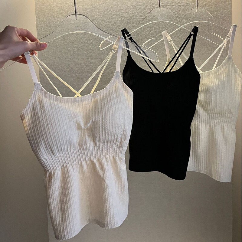 Striped Skinny Base Camisole Twist Explosive Folded Belt Chest Pad Outer Wear Base Beauty Back Camisole Women Striped Skinny Base Camisole Twist Explosive Folded Belt Chest Pad Outer Wear Base Beauty Back Camisole Women